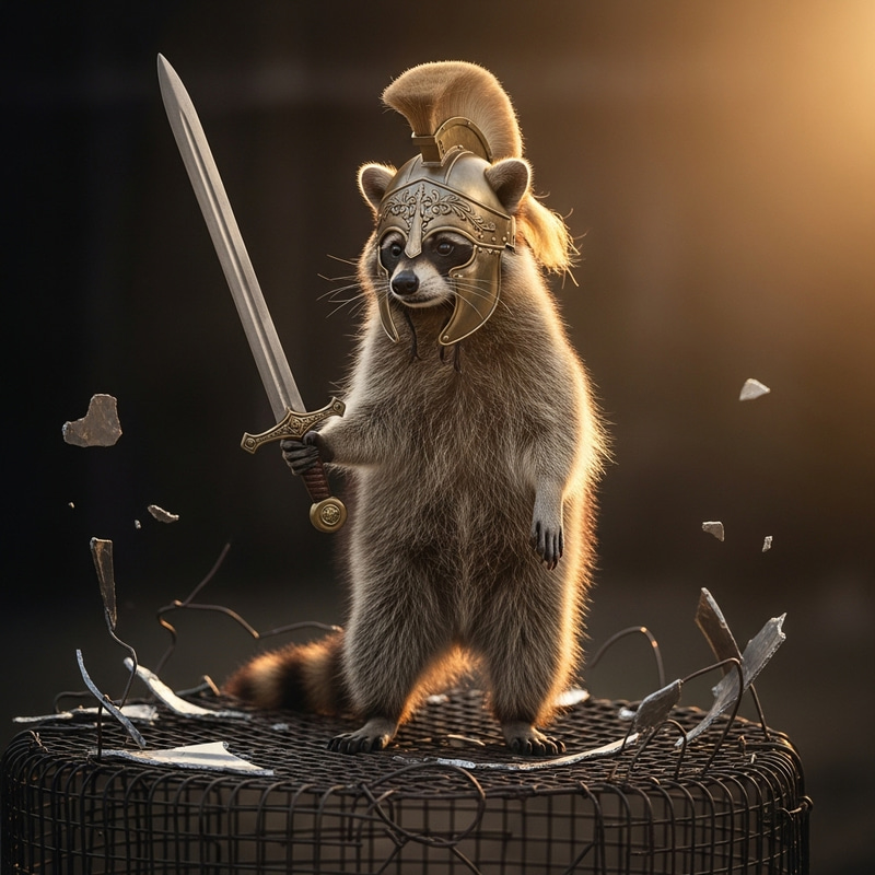 Raccoon Conqueror: Warrior on a Broken Cage