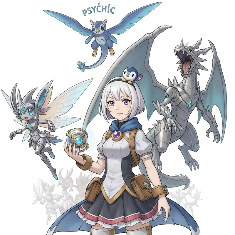 Fantasy Creature Trainer with Mythical Pokémon Companions Fantasy Creature Trainer with Mythical Pokémon Companions
