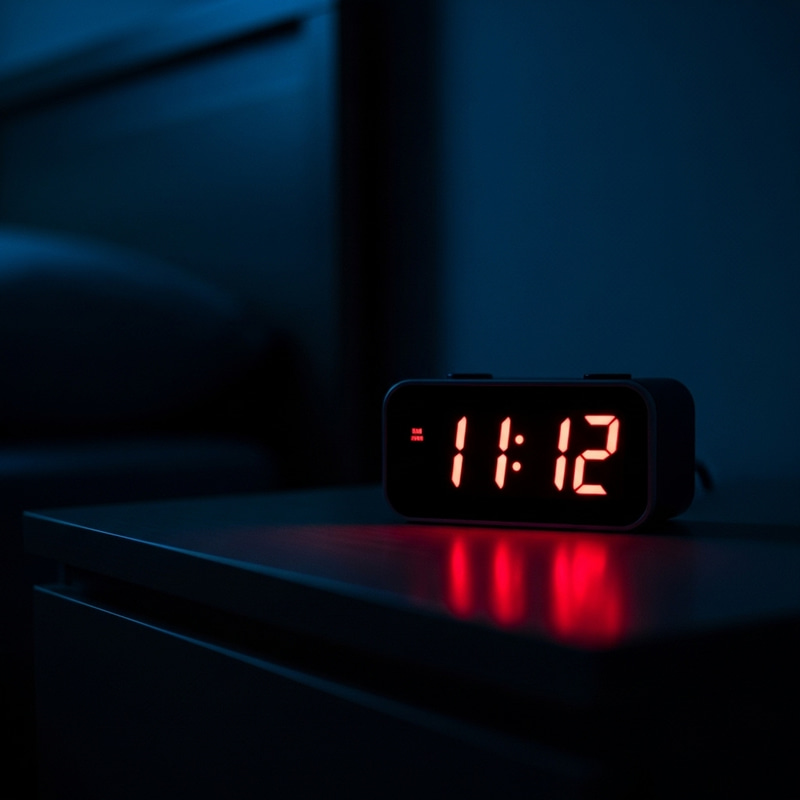 11:12 Digital Clock in Dark Room - Blue Tones