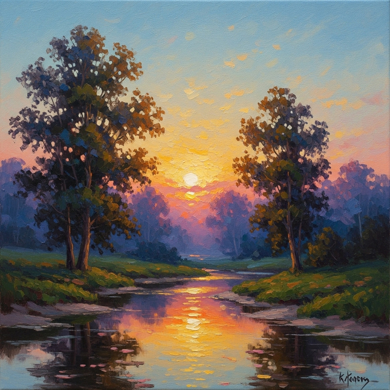 Serene Sunset Portrait in Impressionist Style