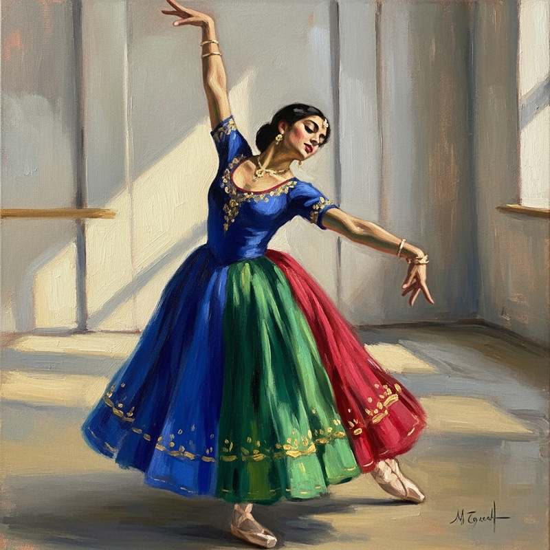 Captivating Ballet-inspired Woman in Elegant Flowing Gown Captivating Ballet-inspired Woman in Elegant Flowing Gown