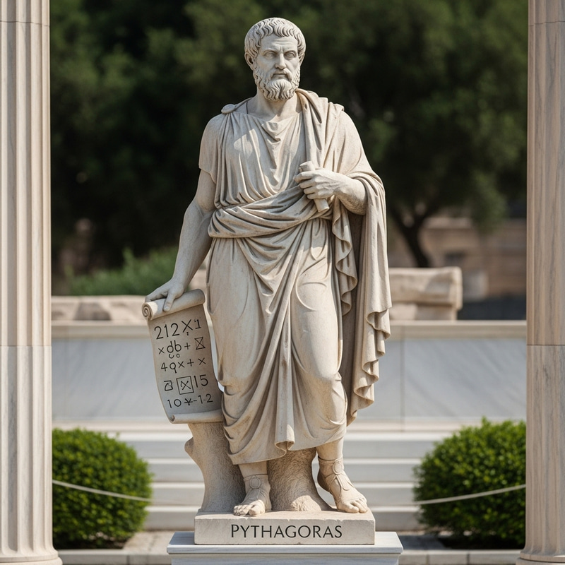 Stone Statue of Pythagoras: Ancient Mathematician Holding a Scroll Stone Statue of Pythagoras: Ancient Mathematician Holding a Scroll