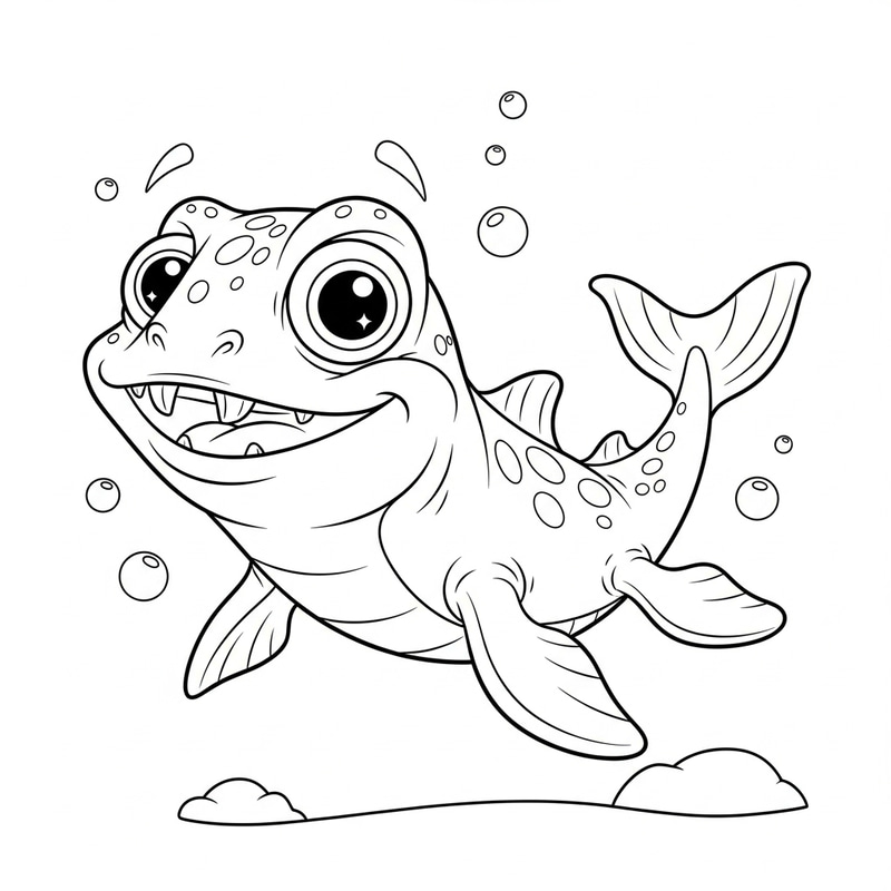 Adorable Mosasaur Coloring Page - Black and White Fun Adorable Mosasaur Coloring Page - Black and White Fun