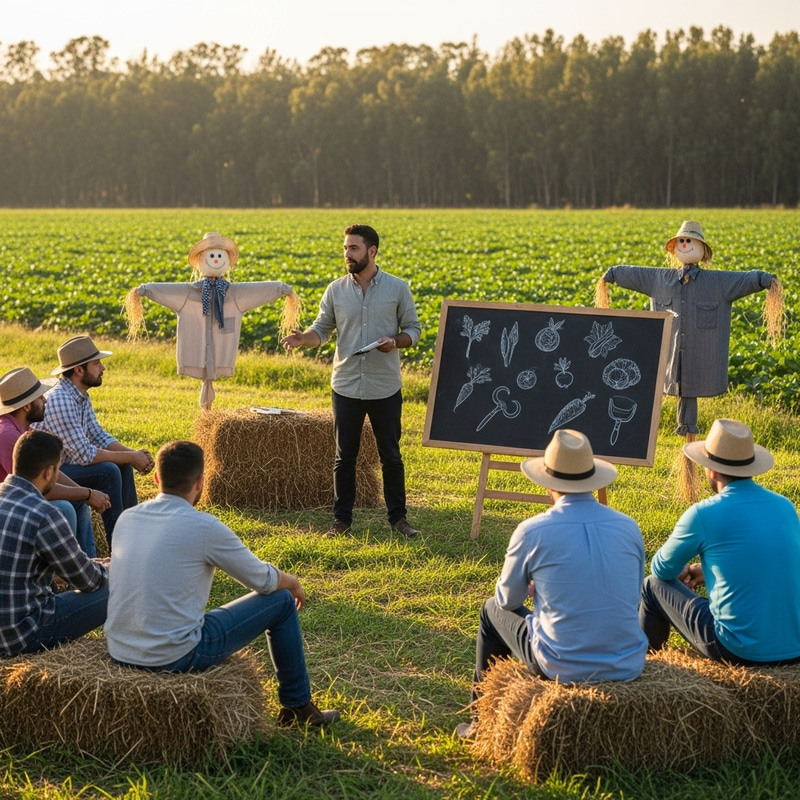 Latin American Professor Inspiring Farmers in Field Classroom Latin American Professor Inspiring Farmers in Field Classroom