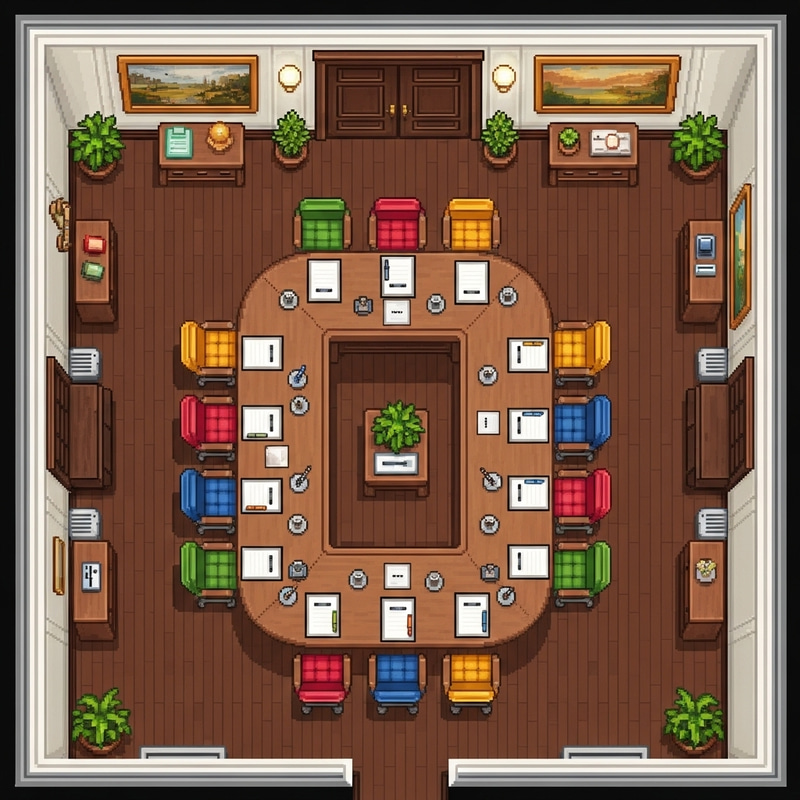 Top View Pixel Art Conference Room Design