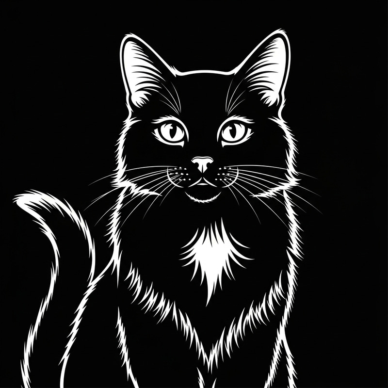 Black Cat Icon with White Details - Visual Elegance Captured
