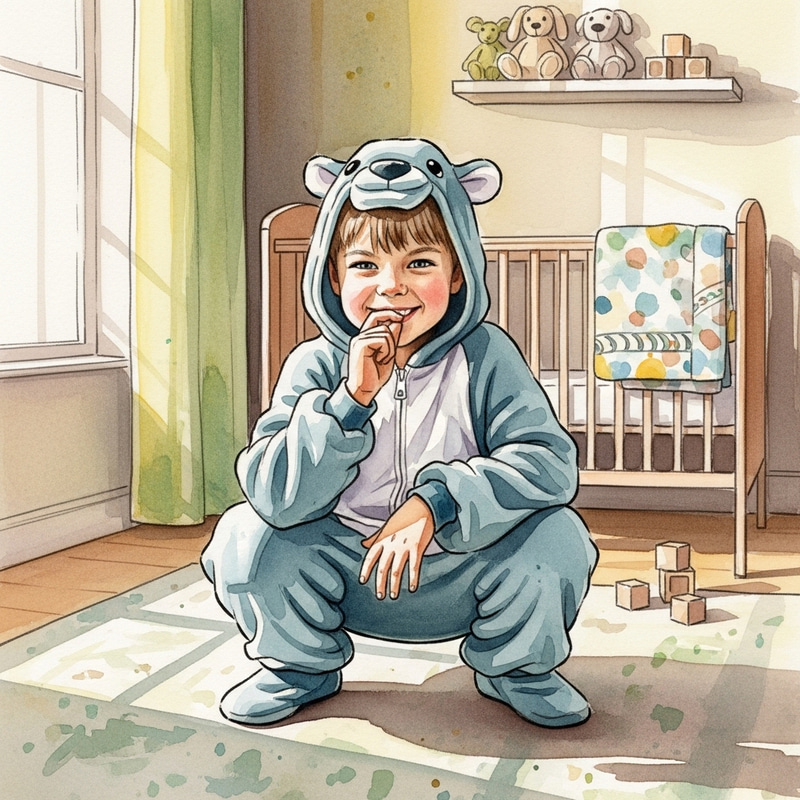 Whimsical Watercolor Art of a Cheeky Boy in a Nursery