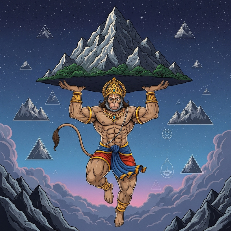 Flying Lord Hanuman Carrying Mountain Illustration Flying Lord Hanuman Carrying Mountain Illustration