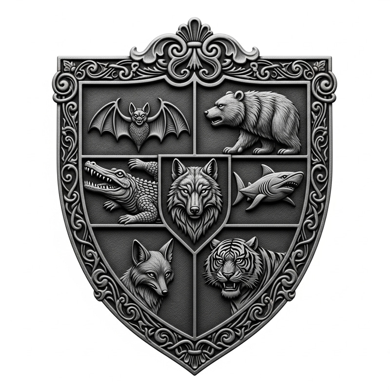 Intricately Designed Iron Family Crest: Unique Animal Symbols of Strength and Unity