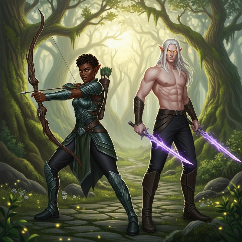 Dark Elf Female & Tall Pale Elf Male | Fantasy Art