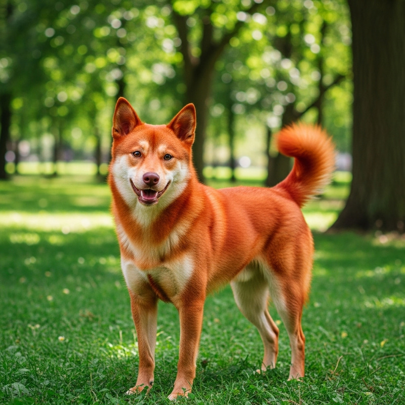 Vibrant Red Dog in a Green Park