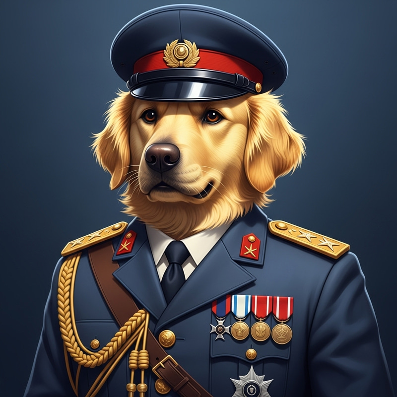 Golden Retriever Military Portrait with Detailed Uniform Golden Retriever Military Portrait with Detailed Uniform