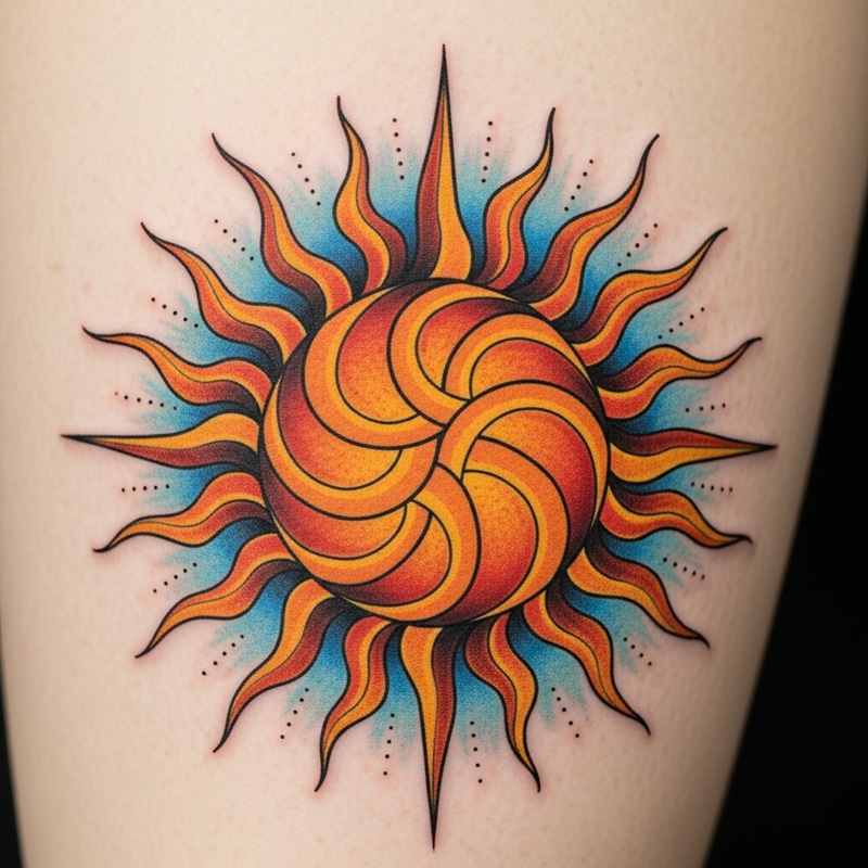 Stunning Sun Tattoo Design with Vibrant Colors Stunning Sun Tattoo Design with Vibrant Colors