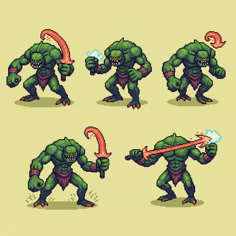 Pixel Art Swamp Monster Attack Animation | 5-Frame Sprite Sheet