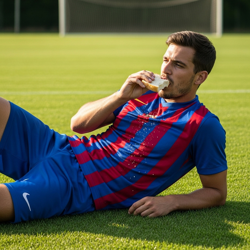 Fun Snack Time: Enjoying Bread on Grass Field Fun Snack Time: Enjoying Bread on Grass Field