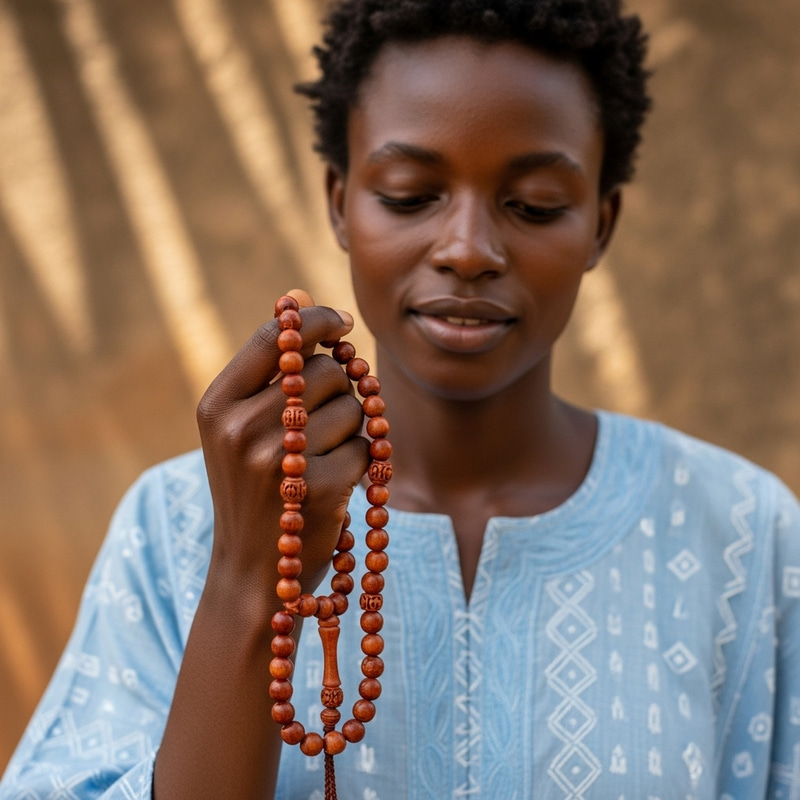West African Individual Holding a String of Prayer Beads West African Individual Holding a String of Prayer Beads