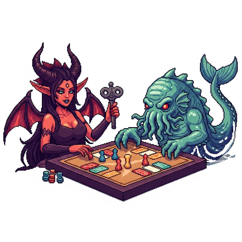 Demonic Succubus & Cthulhu Play Modern Board Game Demonic Succubus & Cthulhu Play Modern Board Game