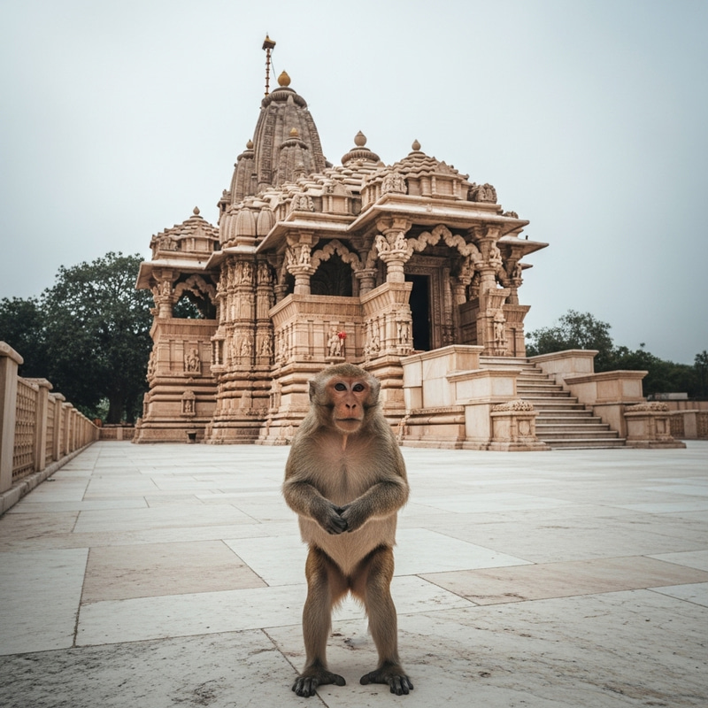 Monkey Paying Respect at Lord Ram's Temple