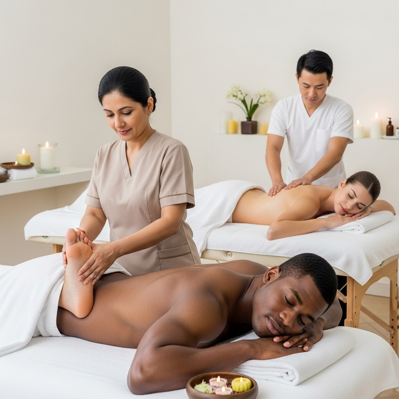 Tranquil Foot and Back Massages in Serene Spa Atmosphere Tranquil Foot and Back Massages in Serene Spa Atmosphere