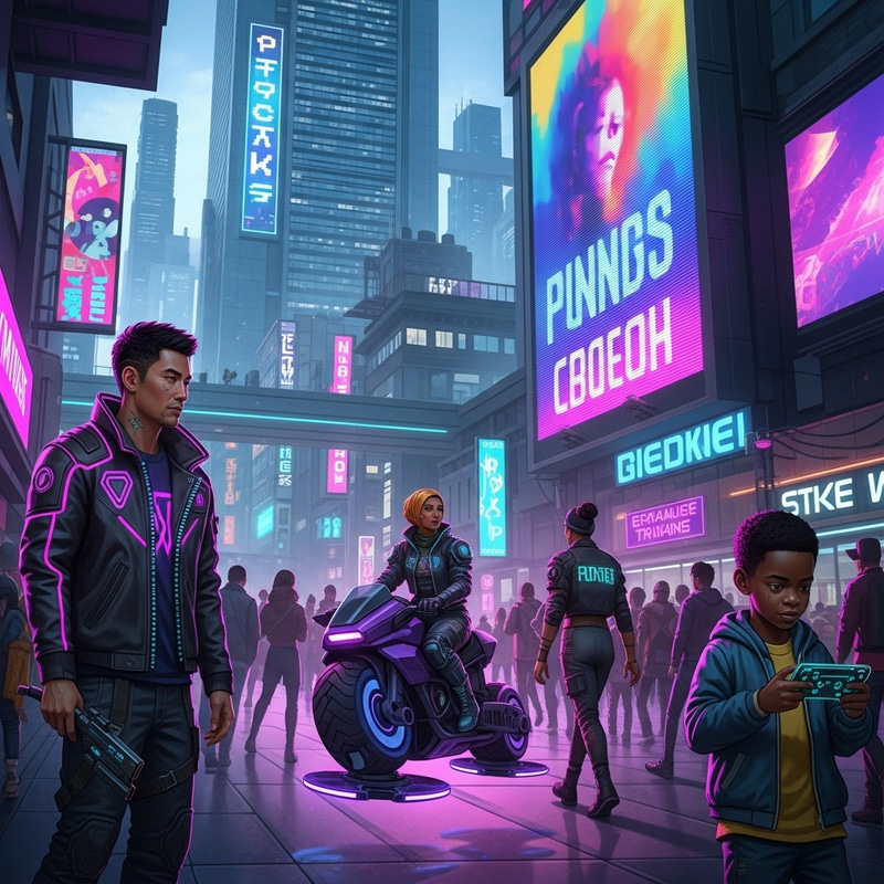 Vibrant Cyberpunk City: People & Neon Art Vibrant Cyberpunk City: People & Neon Art