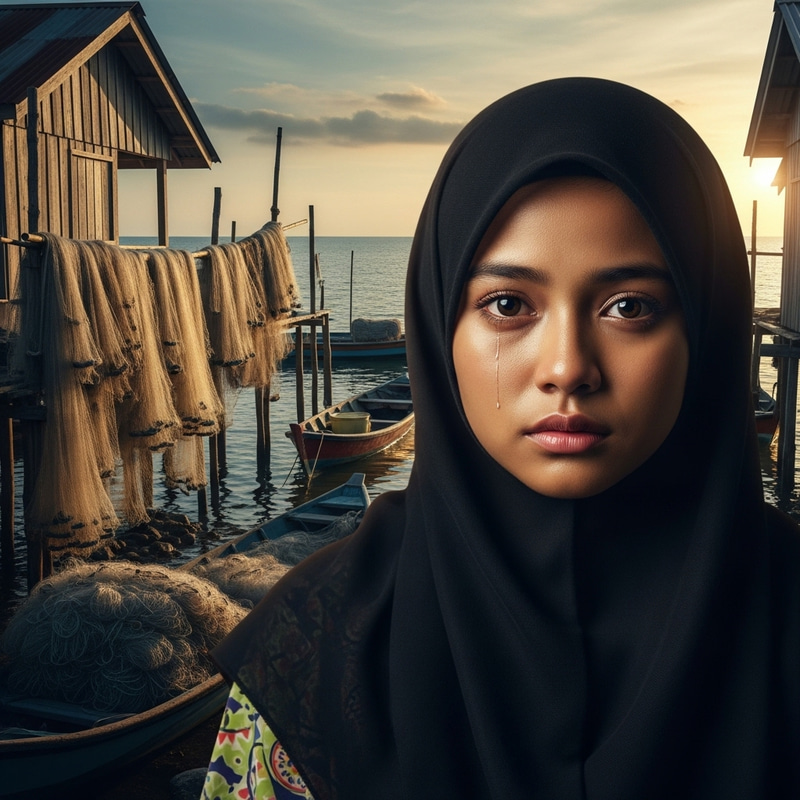 Poor Malay Girl in Fisherman Village - Expressive Sadness