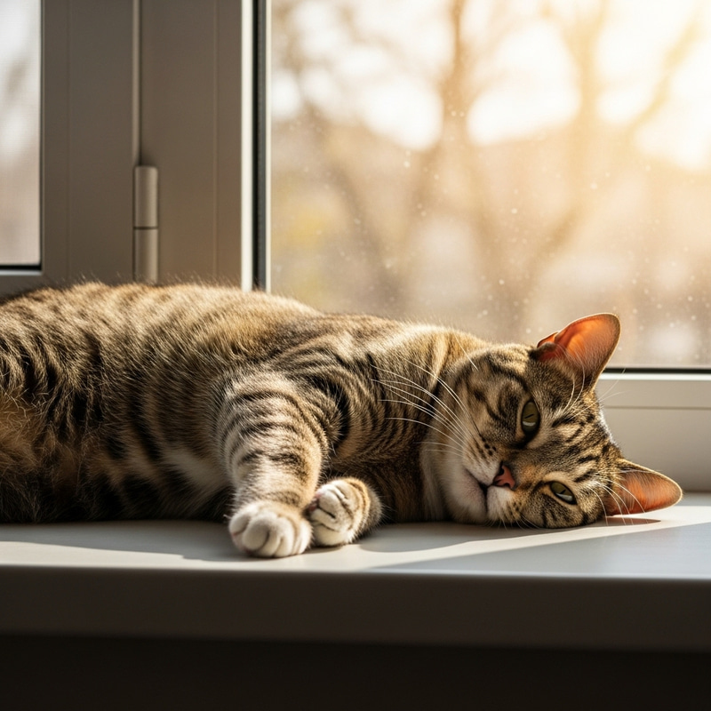 Warm and Cozy Cat on Windowsill - Peaceful Scene Warm and Cozy Cat on Windowsill - Peaceful Scene