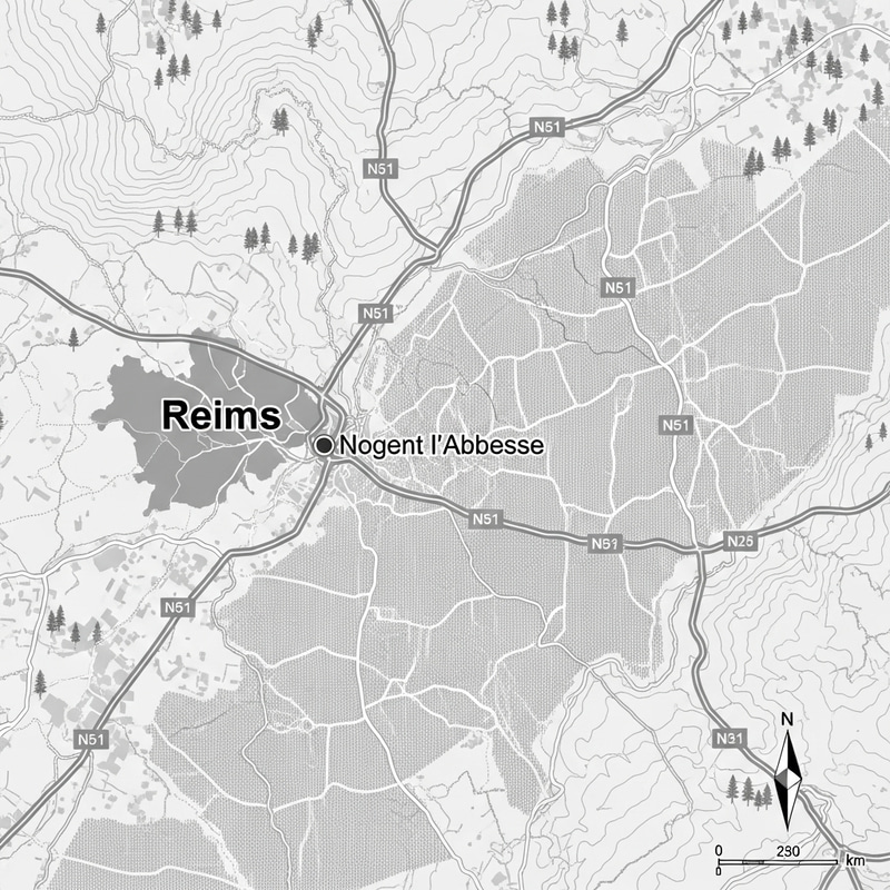 Nogent l'Abbesse Map: Vineyards, Roads & Forests Sketch