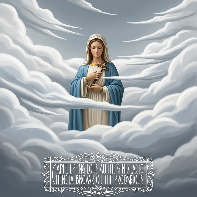 Caucasian Woman Mary Statue in Heavenly Clouds Caucasian Woman Mary Statue in Heavenly Clouds