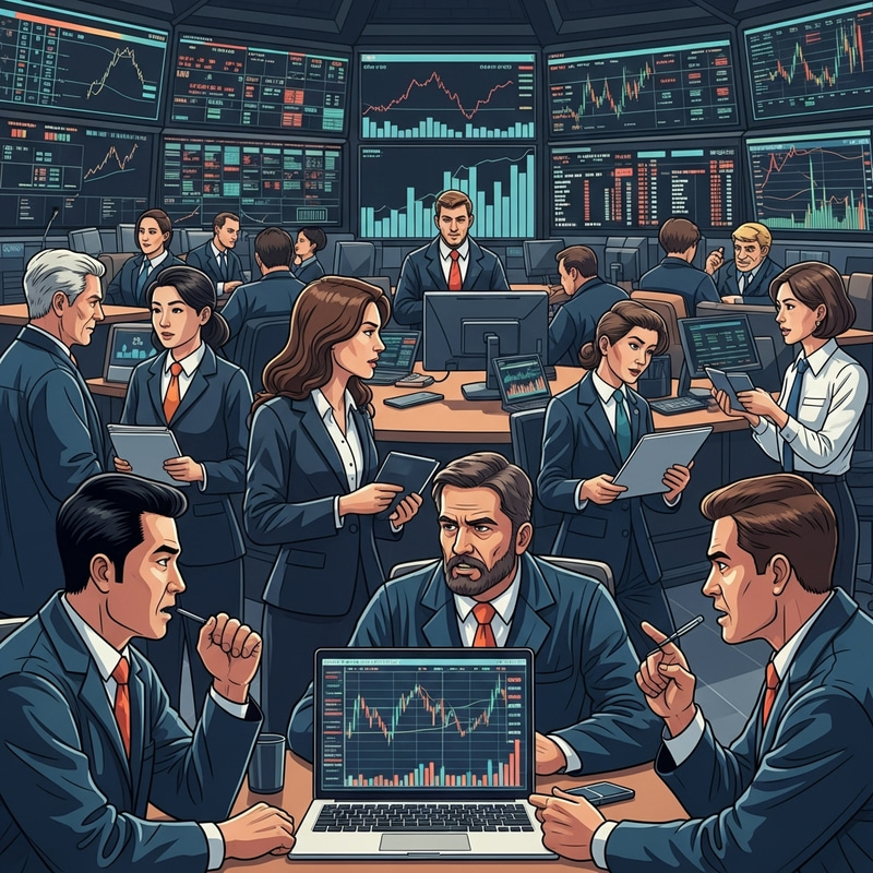 Stock Market Scene with Traders and Electronic Graphs