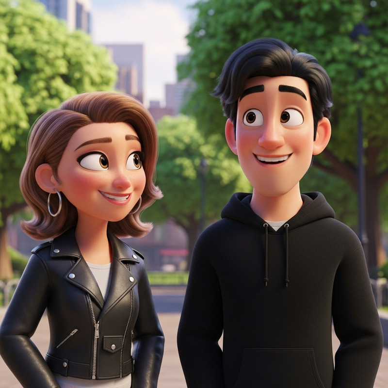 Pixar-Style Character Portrait: Young Adults in Black Attire Pixar-Style Character Portrait: Young Adults in Black Attire