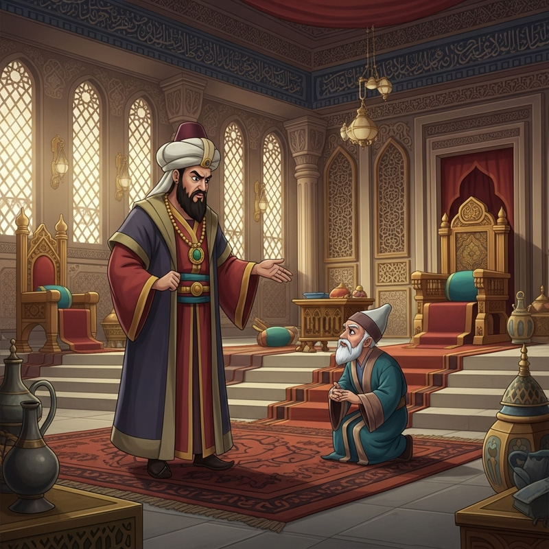 Sultan Punishing Elder Scholar in Ancient Palace Sultan Punishing Elder Scholar in Ancient Palace