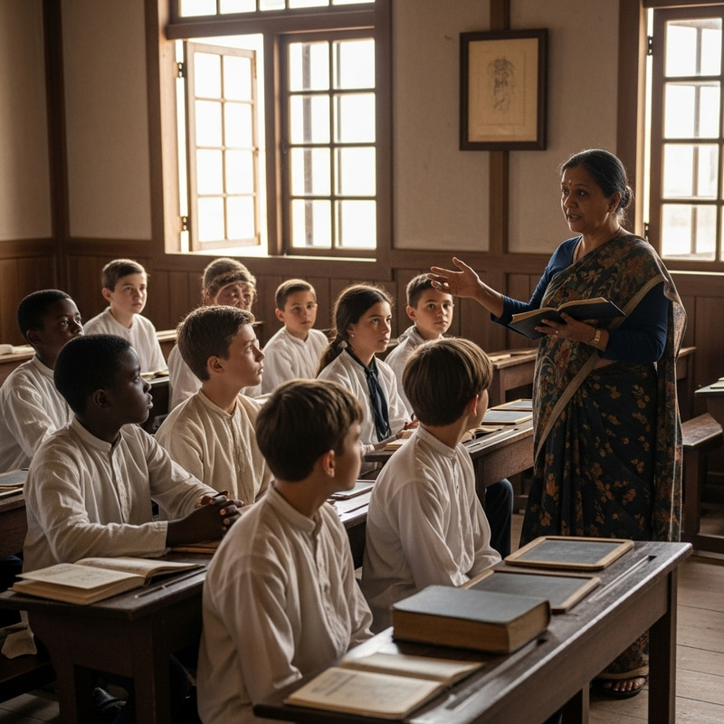 Historical Classroom Scene: Diverse Students in 19th Century Philippines