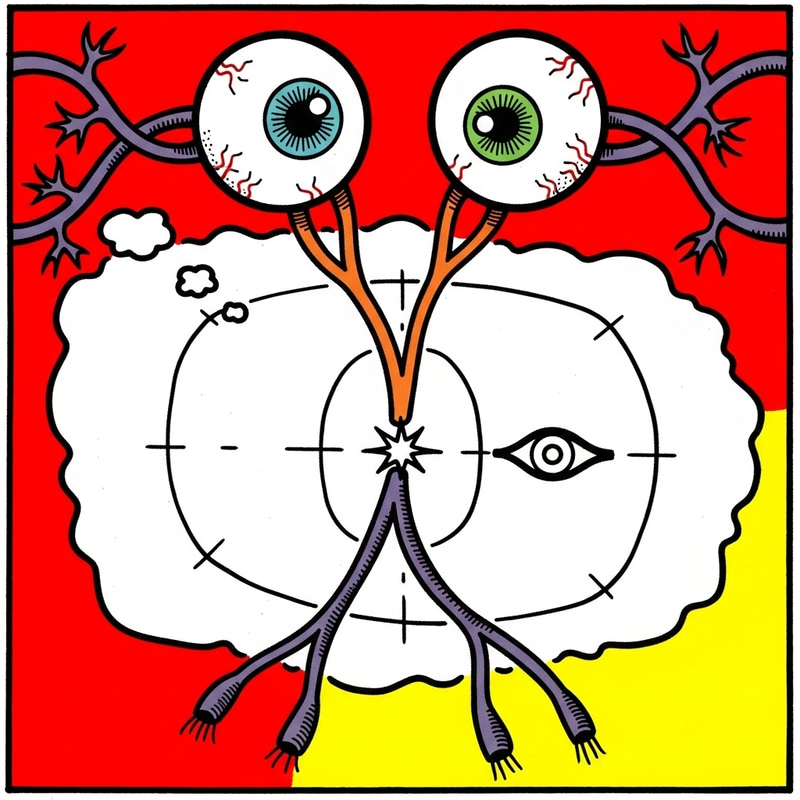 Pop Art Cartoon of Visual Pathway with Two Eyes Pop Art Cartoon of Visual Pathway with Two Eyes