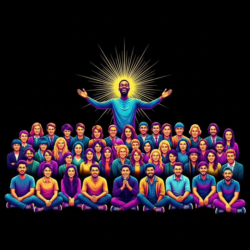 Inspirational Stand-Up Comedian Engaging Diverse Crowd Inspirational Stand-Up Comedian Engaging Diverse Crowd