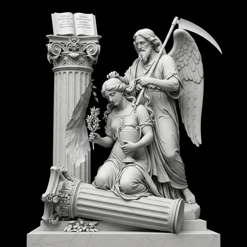 Symbolic Marble Monument: Depiction of Freemasonry Symbols