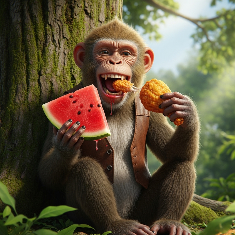 Impressive Anthropomorphic Monkey Feasting Scene