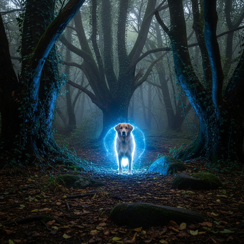 Dog in Forest Bathed in Blue Light Dog in Forest Bathed in Blue Light