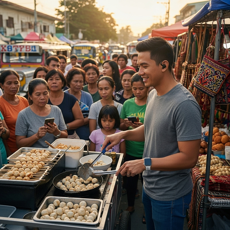Mark Zuckerberg Street Food Vendor Serving Filipino Crowd Mark Zuckerberg Street Food Vendor Serving Filipino Crowd
