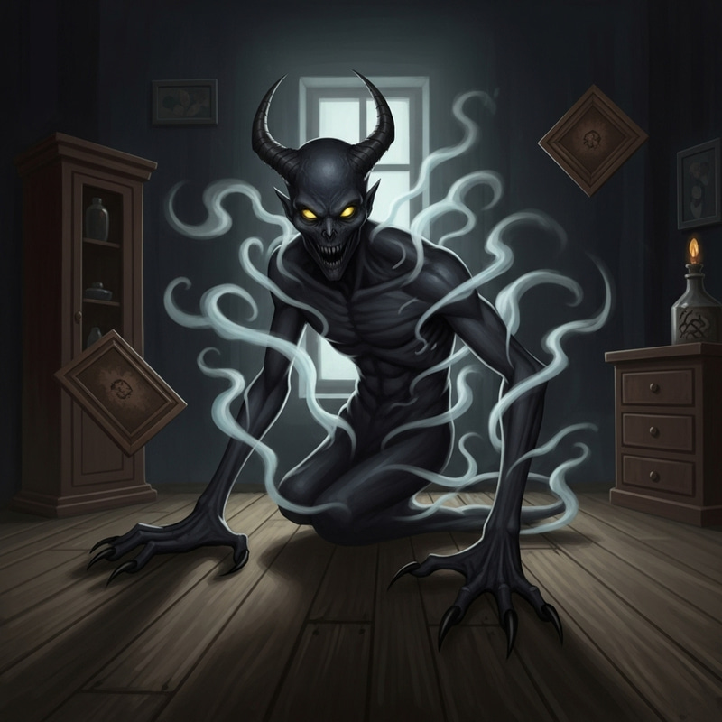 Terrifying House Demon: Mysterious Specter with Glowing Eyes Terrifying House Demon: Mysterious Specter with Glowing Eyes