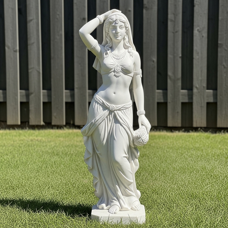 Ethereal White Stone Statue of Slender Middle-Eastern Woman Ethereal White Stone Statue of Slender Middle-Eastern Woman