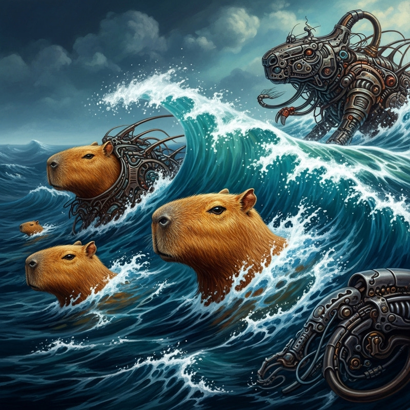 Fantastical Capybaras in Vibrant Oceanic Fantasy Art Fantastical Capybaras in Vibrant Oceanic Fantasy Art