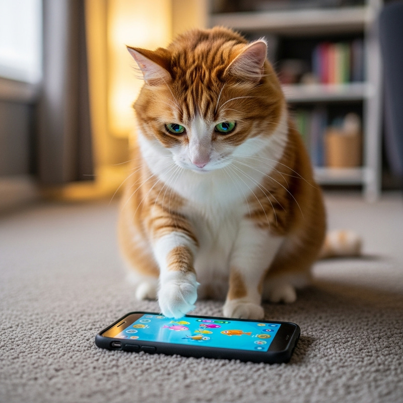 Playful Kitten Engages with Smartphone: Adorably Cute Moment