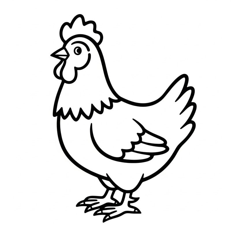 Playful Chicken Coloring Page: Classic Children's Book Style