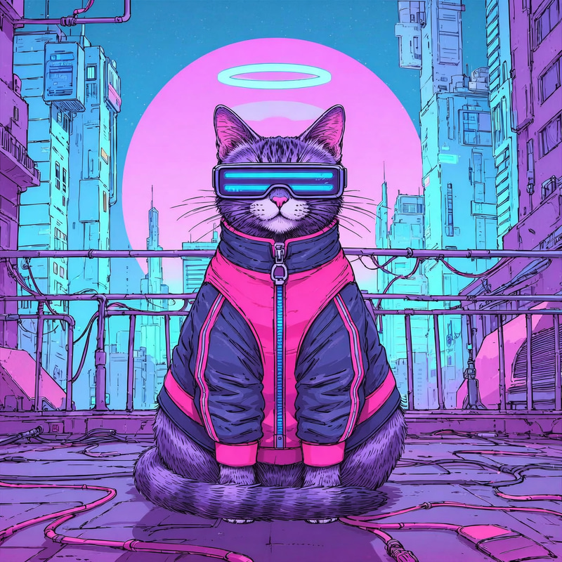 Futuristic Cyberpunk Cat Art