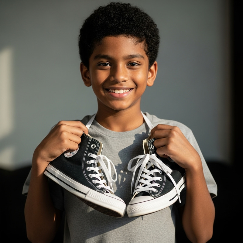 A Boy Holding Converse Sneakers - Fashion Inspiration A Boy Holding Converse Sneakers - Fashion Inspiration