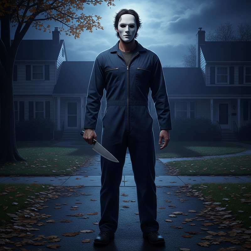 Michael Myers: Eerie Masked Figure in Blue Jumpsuit Michael Myers: Eerie Masked Figure in Blue Jumpsuit