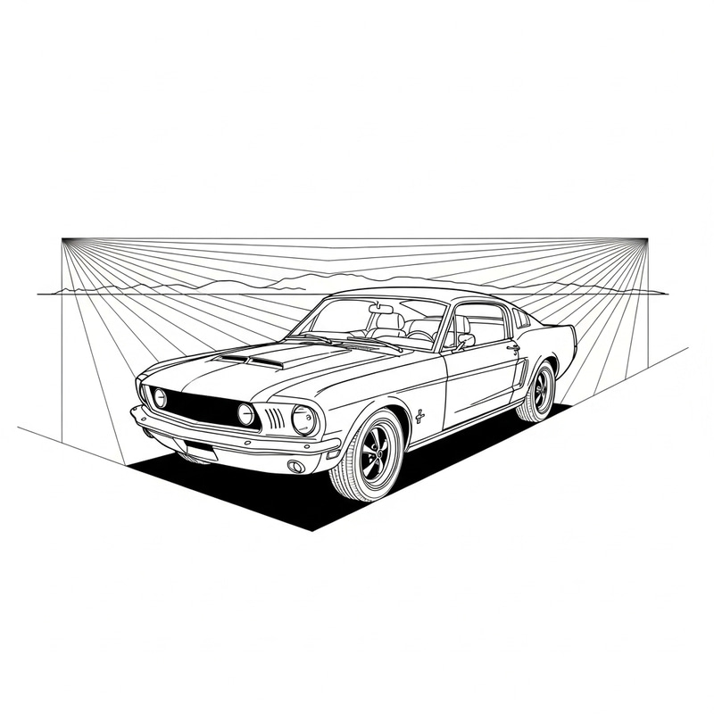 Mustang with Two Vanishing Points Perspective Art Mustang with Two Vanishing Points Perspective Art