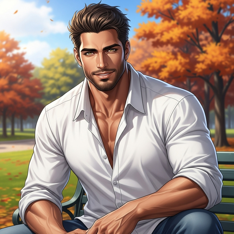 Mediterranean Man - Adam in Autumn Park | Portrait Illustration Mediterranean Man - Adam in Autumn Park | Portrait Illustration