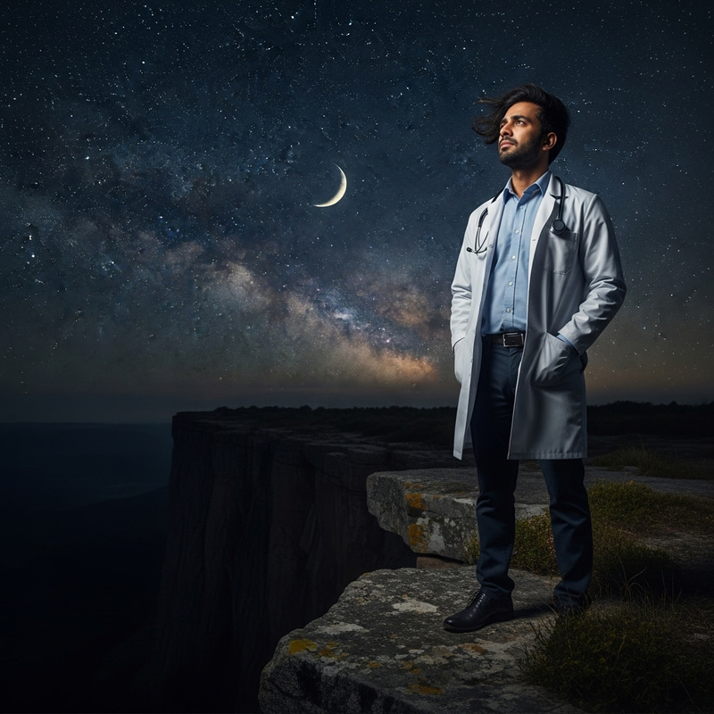 Indian Doctor Stargazing on Cliff at Night | Pursuing Dreams