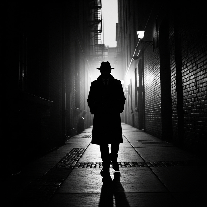 Shadowy Figure in Noir Environment | Intrigue & Suspense